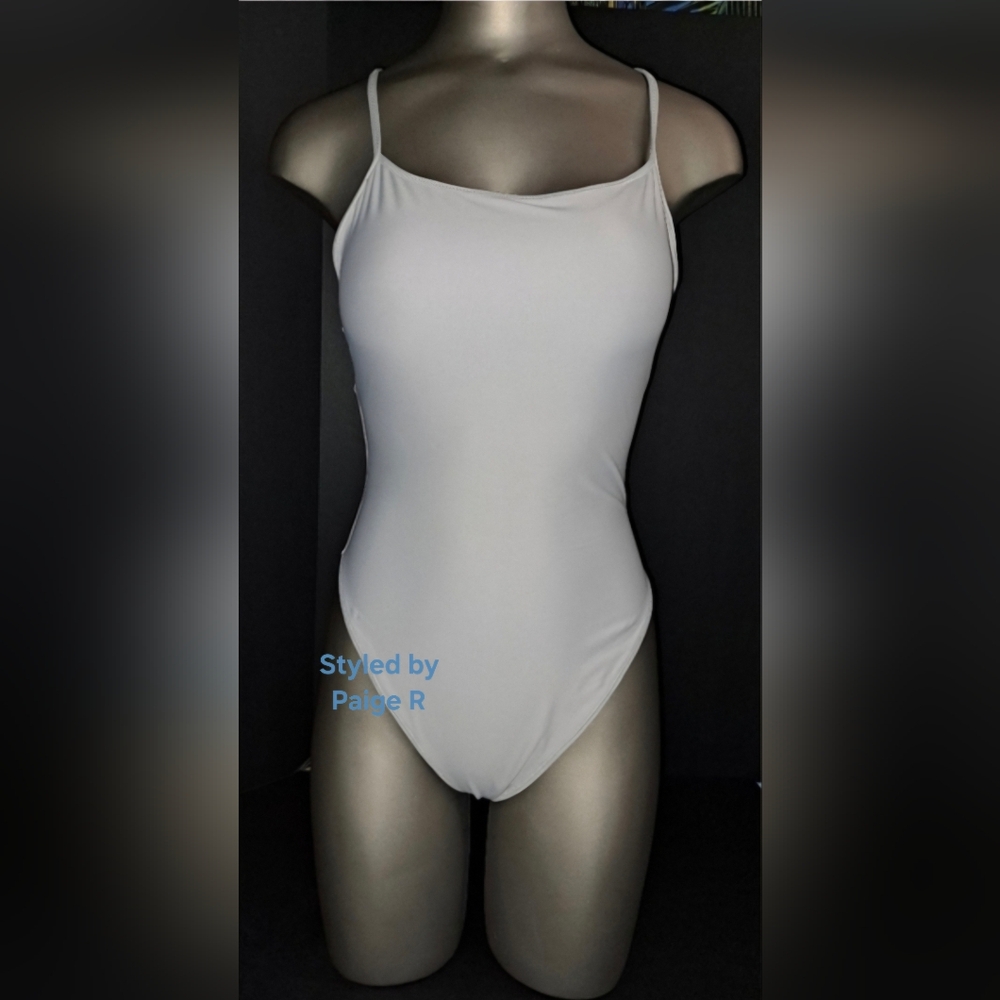 💕NWT SKIMS Cami One 1 Piece Tank Light Cups Swimsuit Swim Suit Grey CHROME M